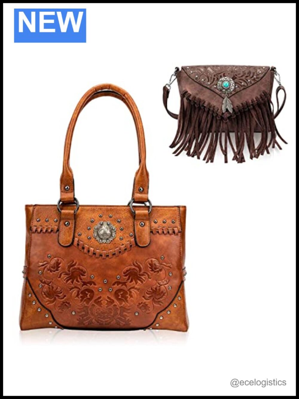 Tote Bag with Fringe Crossbody Purse Set PU Leather Handbag Western Shoulder